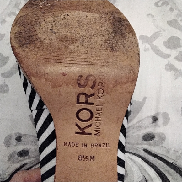 KORS Michael Kors Navy Blue & White Striped Nautical Peep Toe Cork Heels - 8.5 - Picture 15 of 15